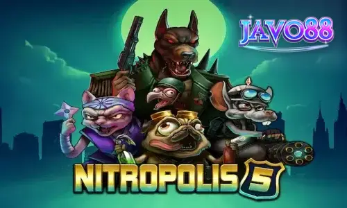 Tampilan visual intens dari slot Nitropolis 5 dengan tema perang klan hewan